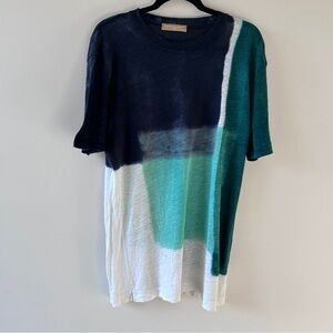 Daniel Fiesoli Flax Linen T-Shirt in Blue/Green colour block Men’s Size Medium